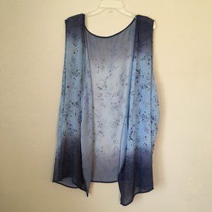 Blue Floral 3x Women's Plus Sleeveless Kimono
